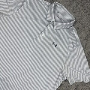 Under Armour Polo Shirt Mens XL Gray Stripe HeatGear Golf Loose Fit Performance